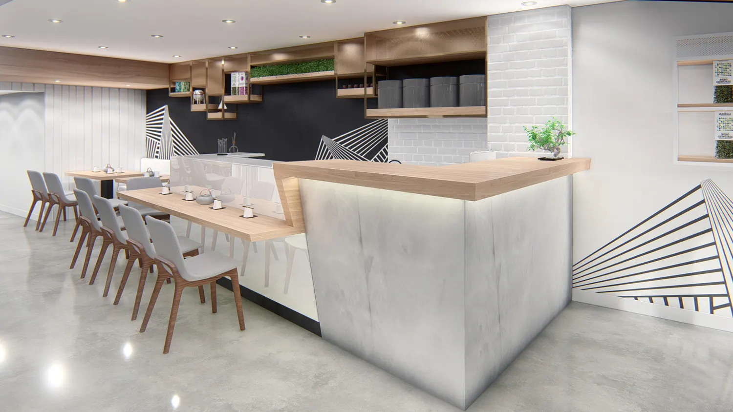 Interior design project for Awas Noodles 阿華師. Designed 3D rendering