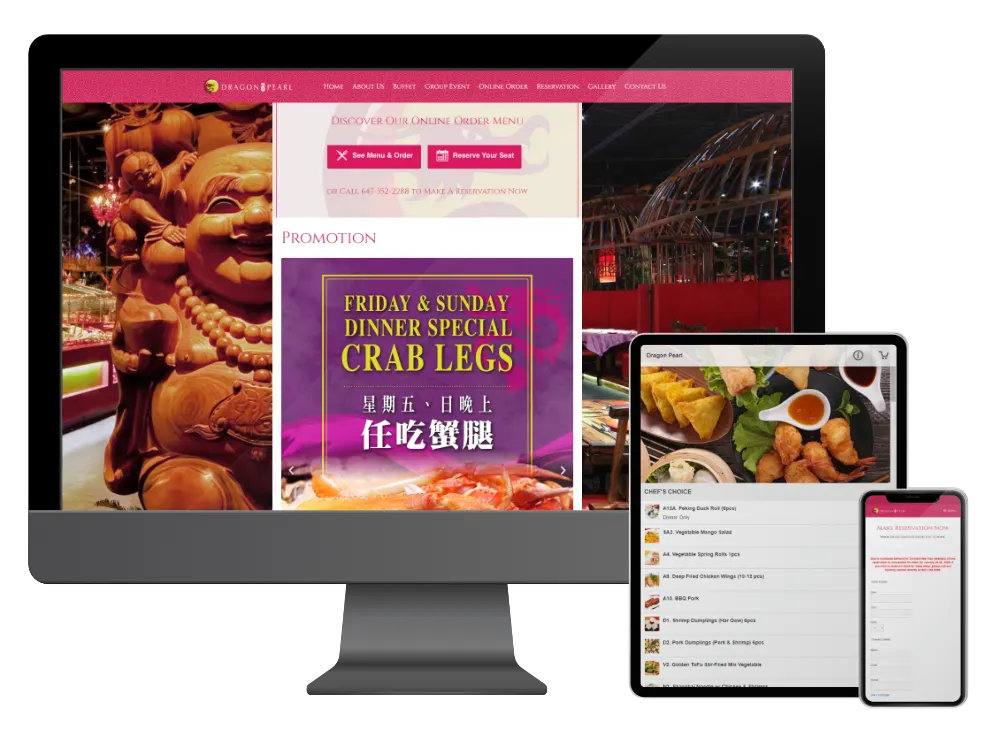 Website design project for Dragon Pearl 龍珠. Developed mobile app system