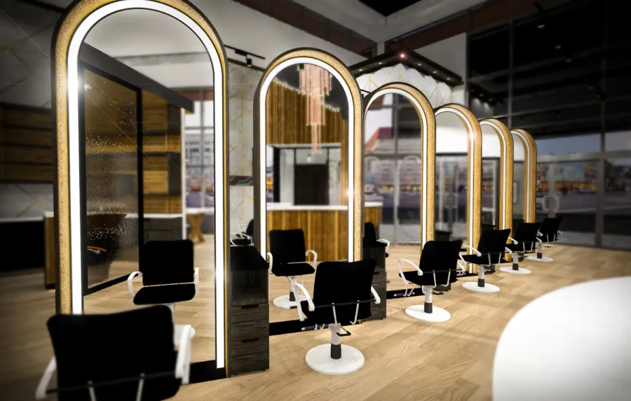Interior design project for Hair + Co. Inc. Designed 3D rendering to create a comfortable environment for the customers