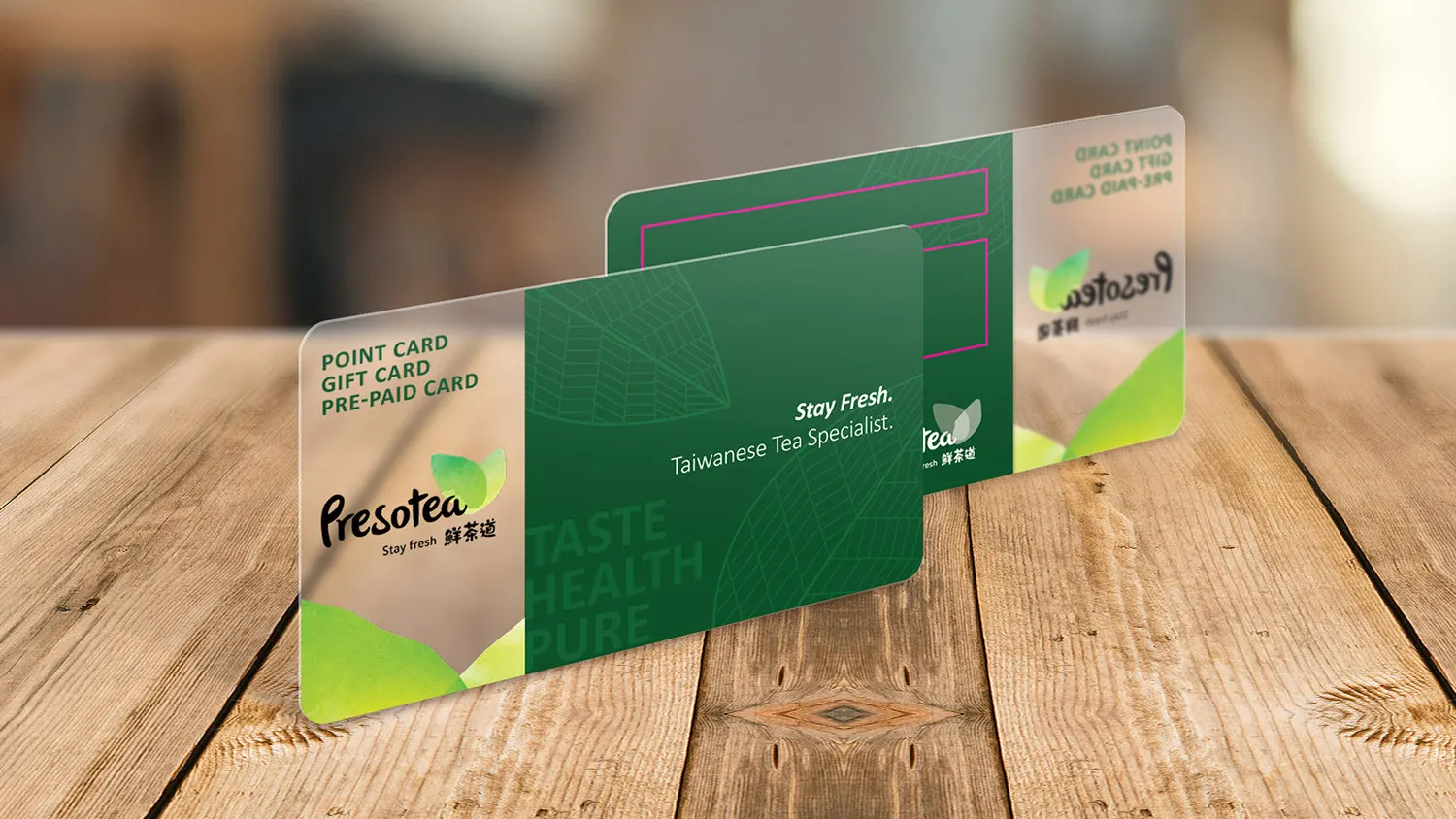 Graphic design project for Presotea 鮮茶道. Designed membership cards