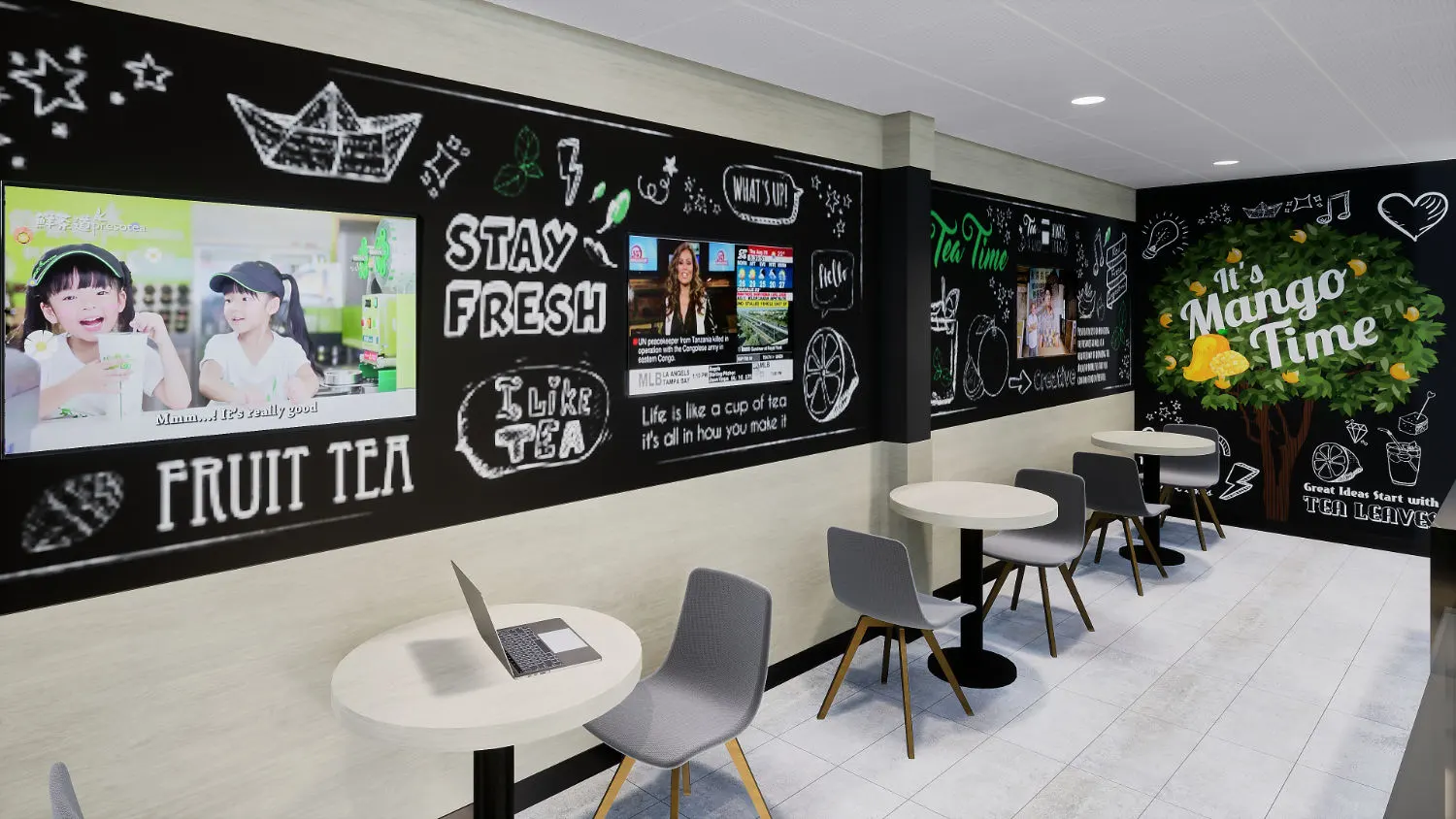 Interior design project for Presotea 鮮茶道. Designed the cafe wallpaper design