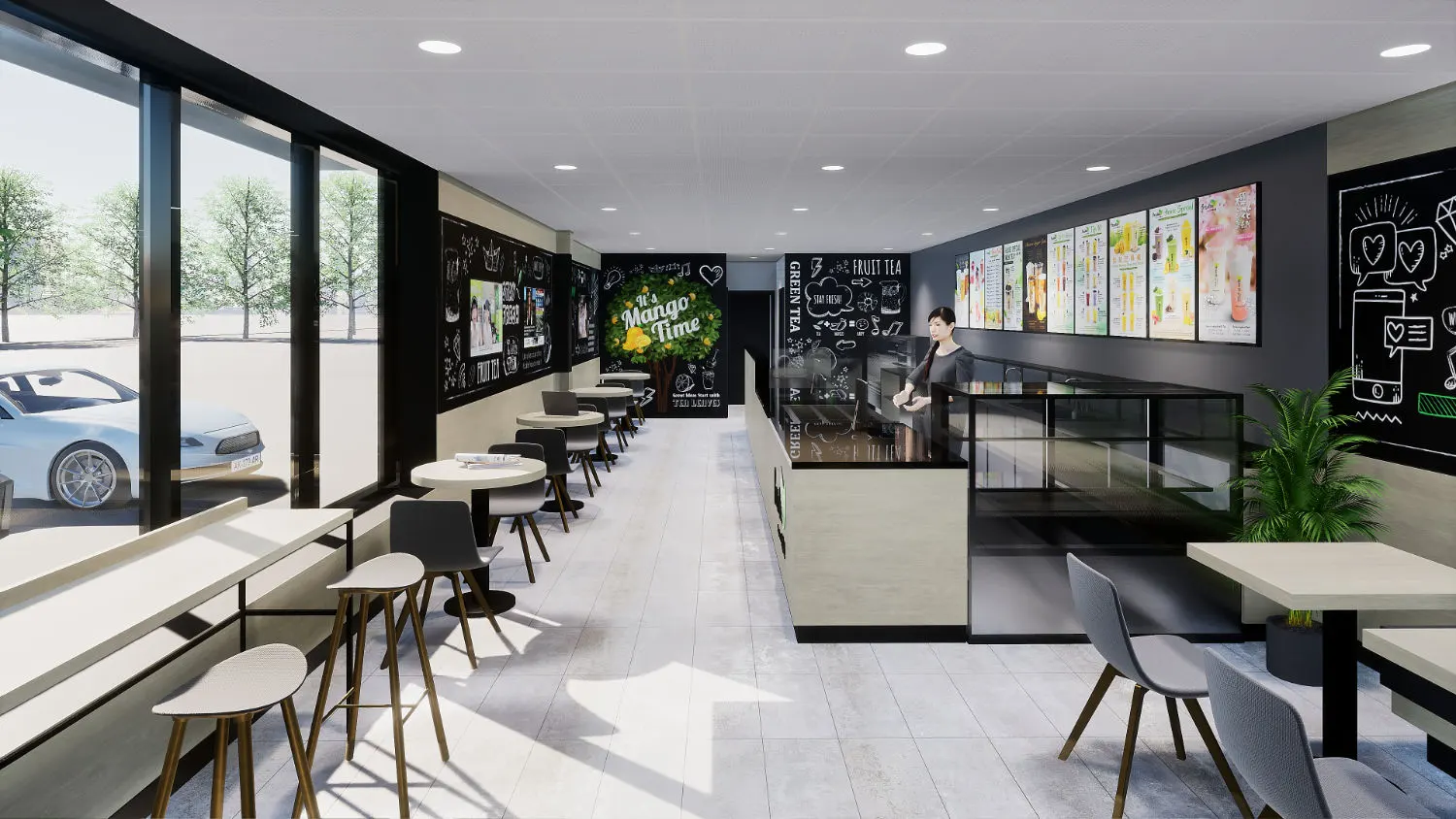 Interior design project for Presotea 鮮茶道. Designed the cafe wallpaper design
