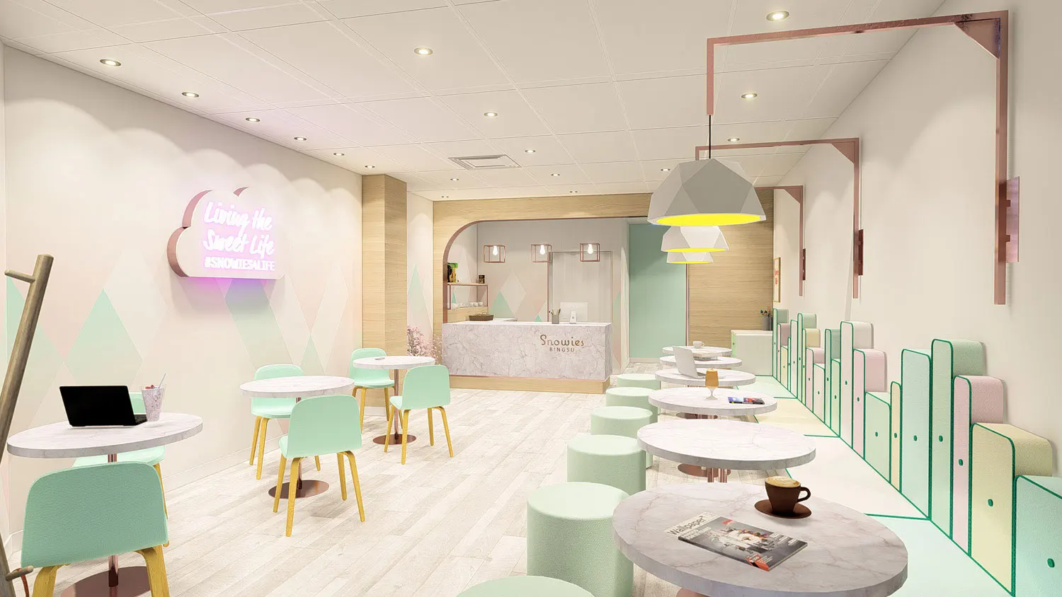 Interior design project for Snowies. Designed 3D rendering
