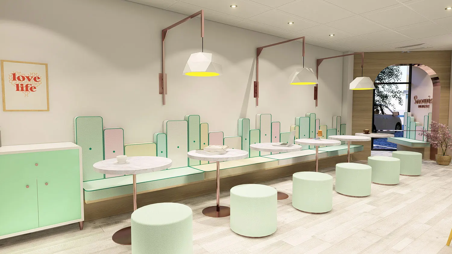 Interior design project for Snowies. Designed 3D rendering