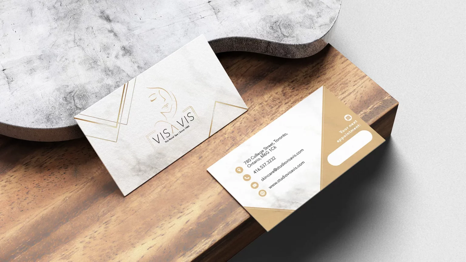 Graphic design project for Vis A Vis. Designed name cards