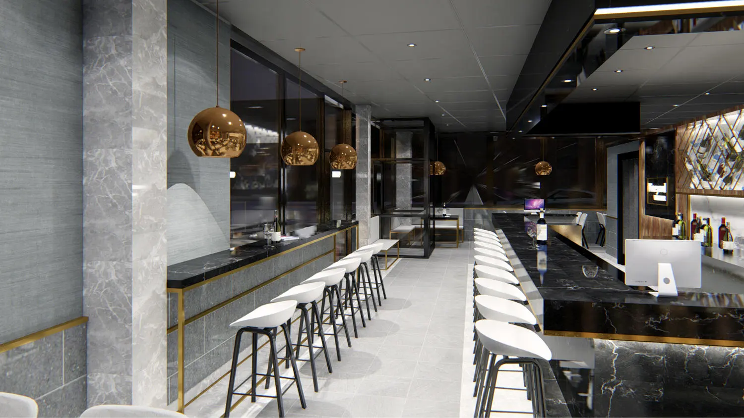 Interior design project for Vineyard Wine Bar. Designed 3D rendering