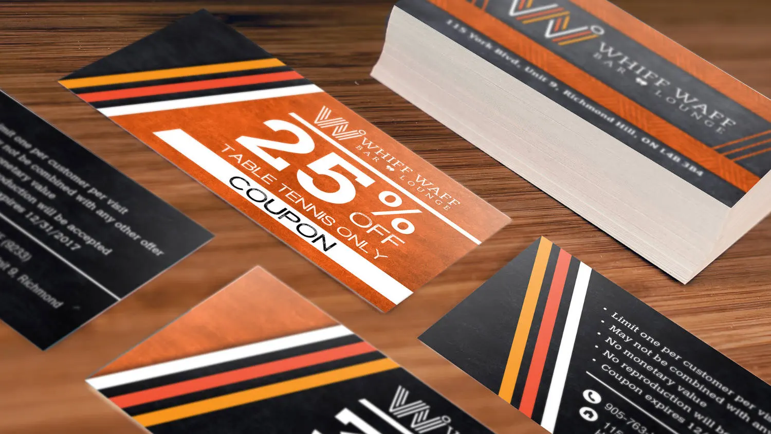 Graphic design project for Whiff Waff Bar & Lounge. Designed stationeries and coupon