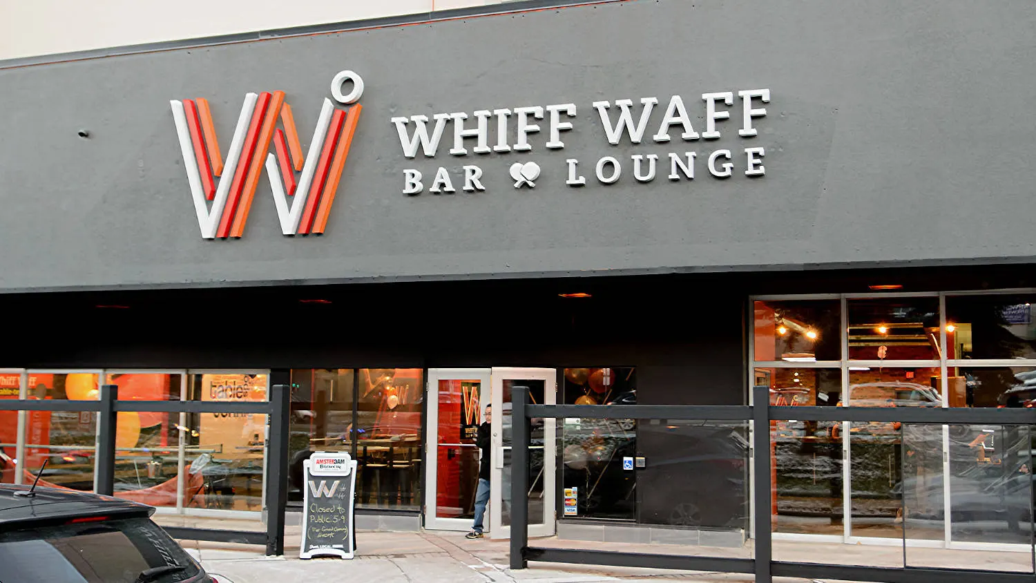Exterior design project for Whiff Waff Bar & Lounge. Designed storefront