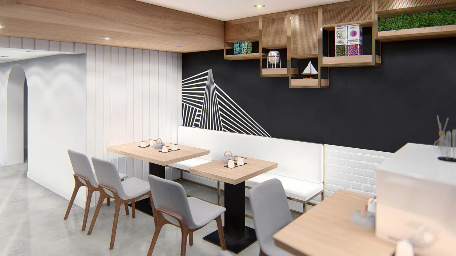 Interior design project for Awas Noodles 阿華師. Designed 3D rendering