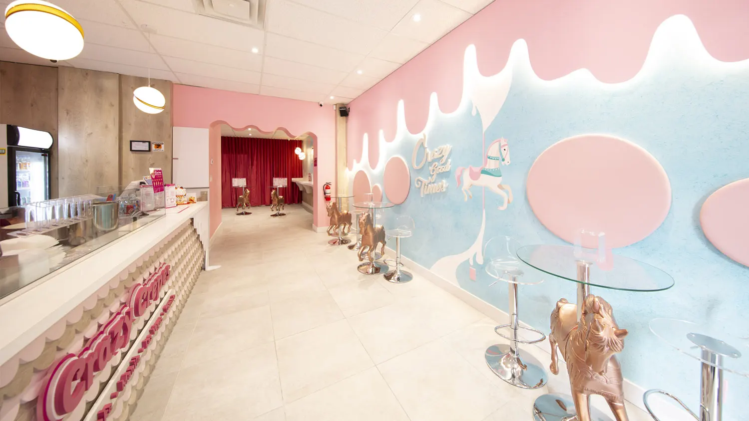Interior design project for Crazy Crepes. Designed the store create a fantastical atmosphere with camera-ready installations