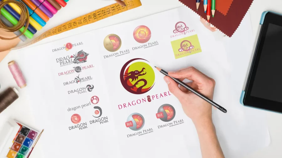 Graphic design project for Dragon Pearl 龍珠. Designed brand logo