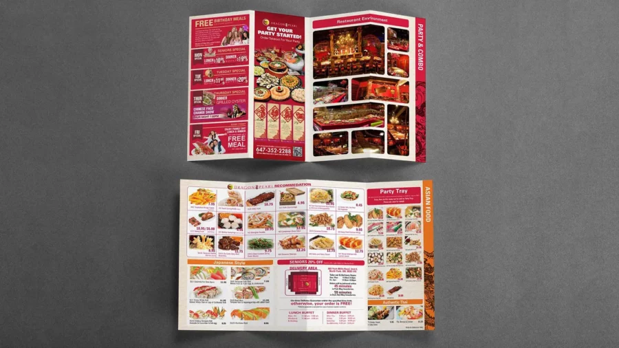Graphic design project for Dragon Pearl 龍珠. Designed menus with traditional Chinese symbolisms