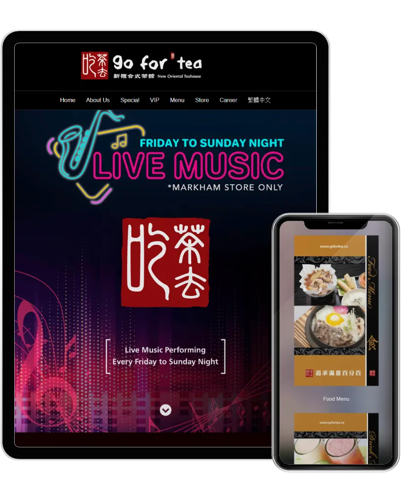 Website design project for Go For Tea. Developed mobile app system