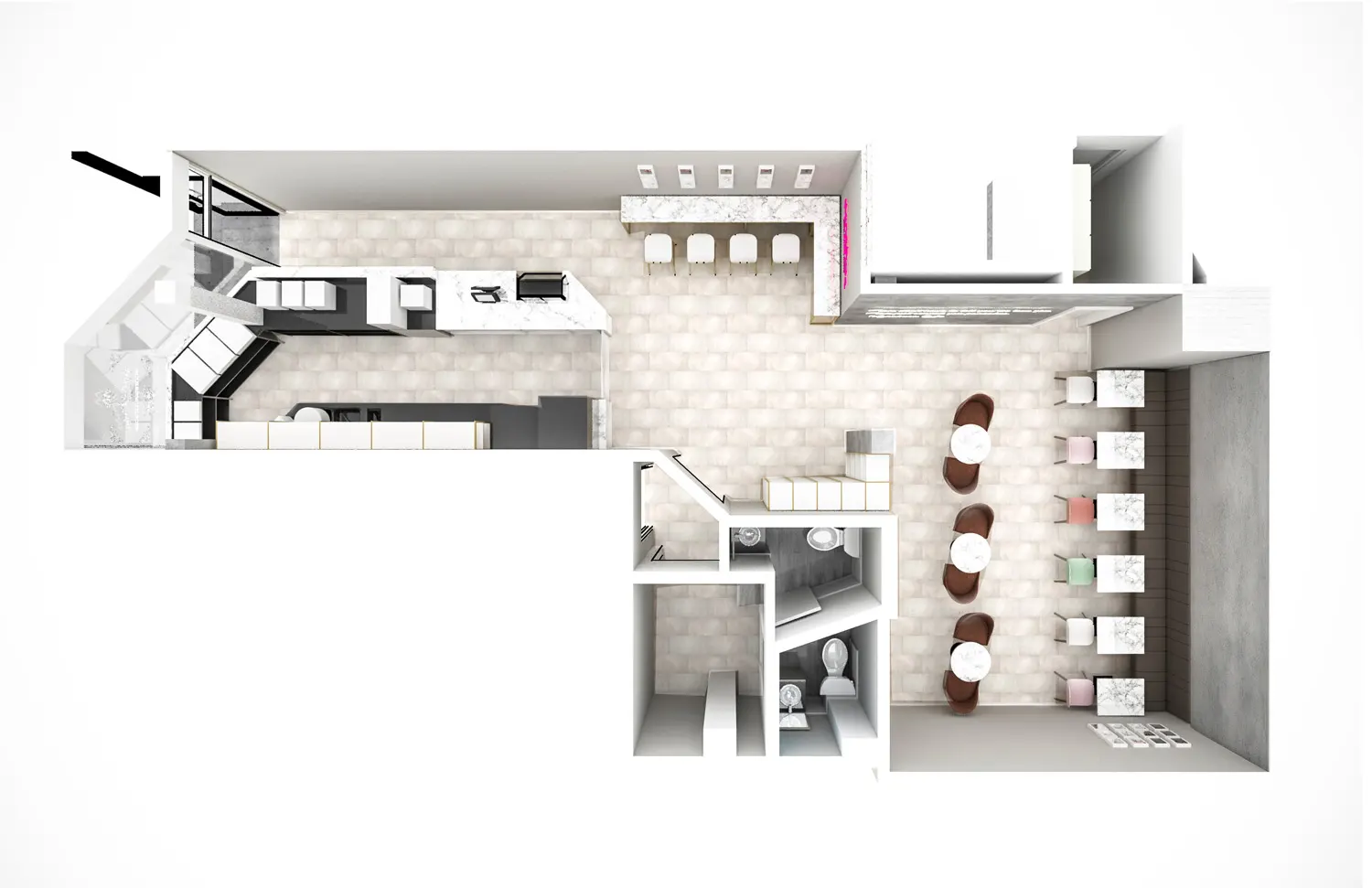 Interior design project for Hanabusa. Designed 3D rendering of floor plan