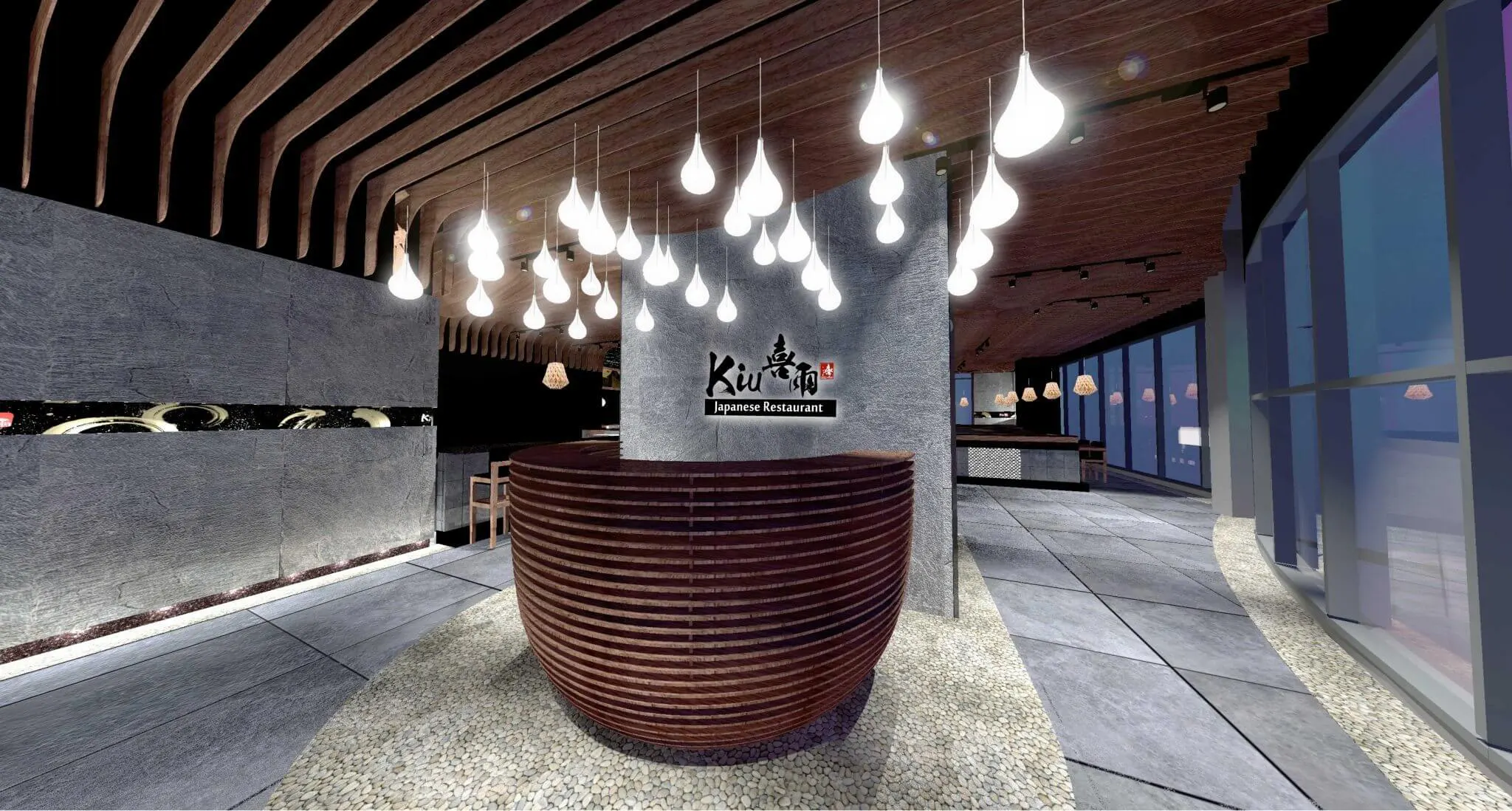 Interior design project for Kiu 喜雨. Designed 3D rendering
