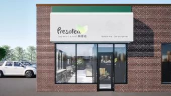 Exterior design project for Presotea 鮮茶道. Designed storefront with 3D rendering