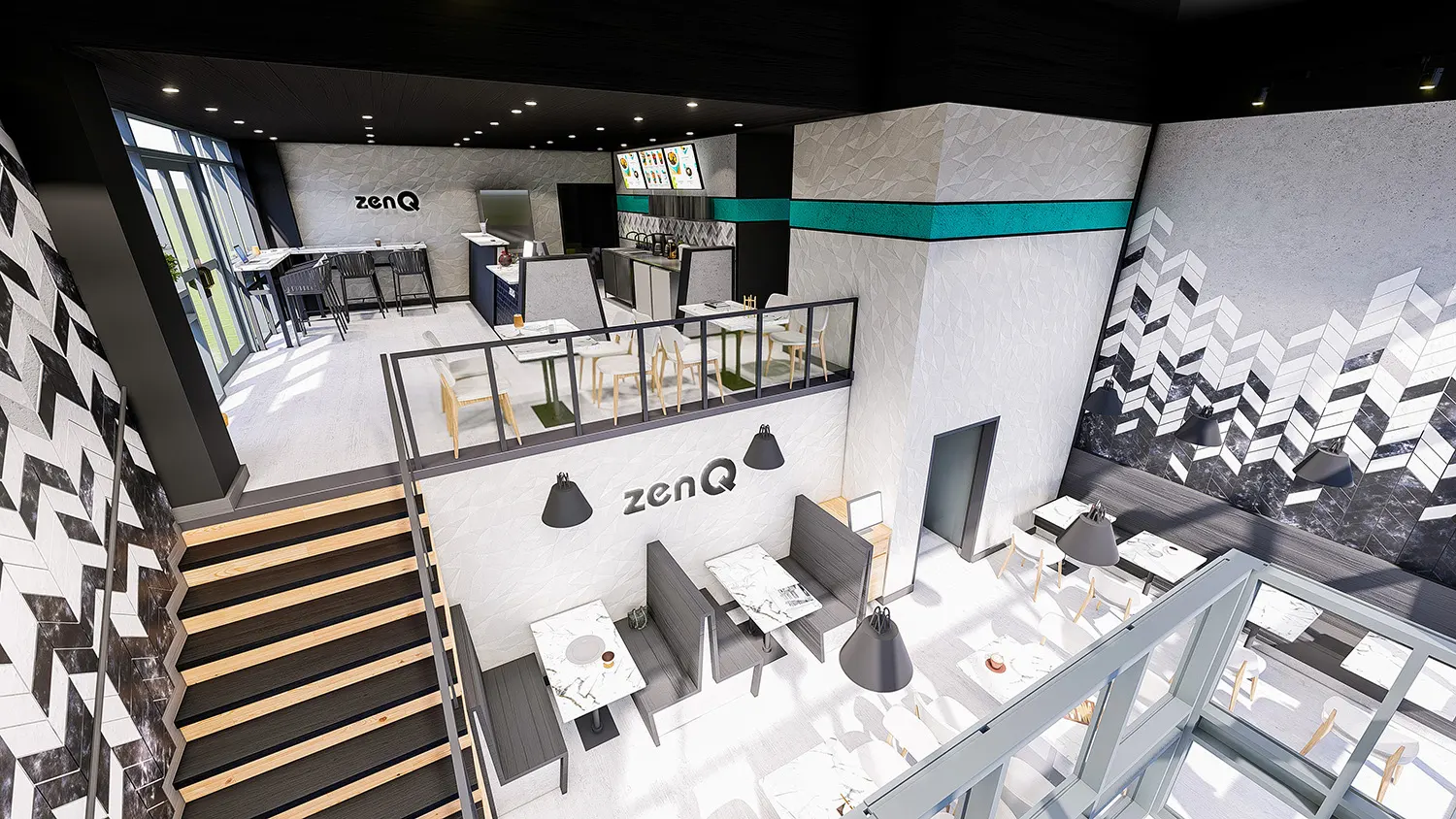 Interior design project for Zen Q 仙Q甜品. Designed the cafe 3D Rendering