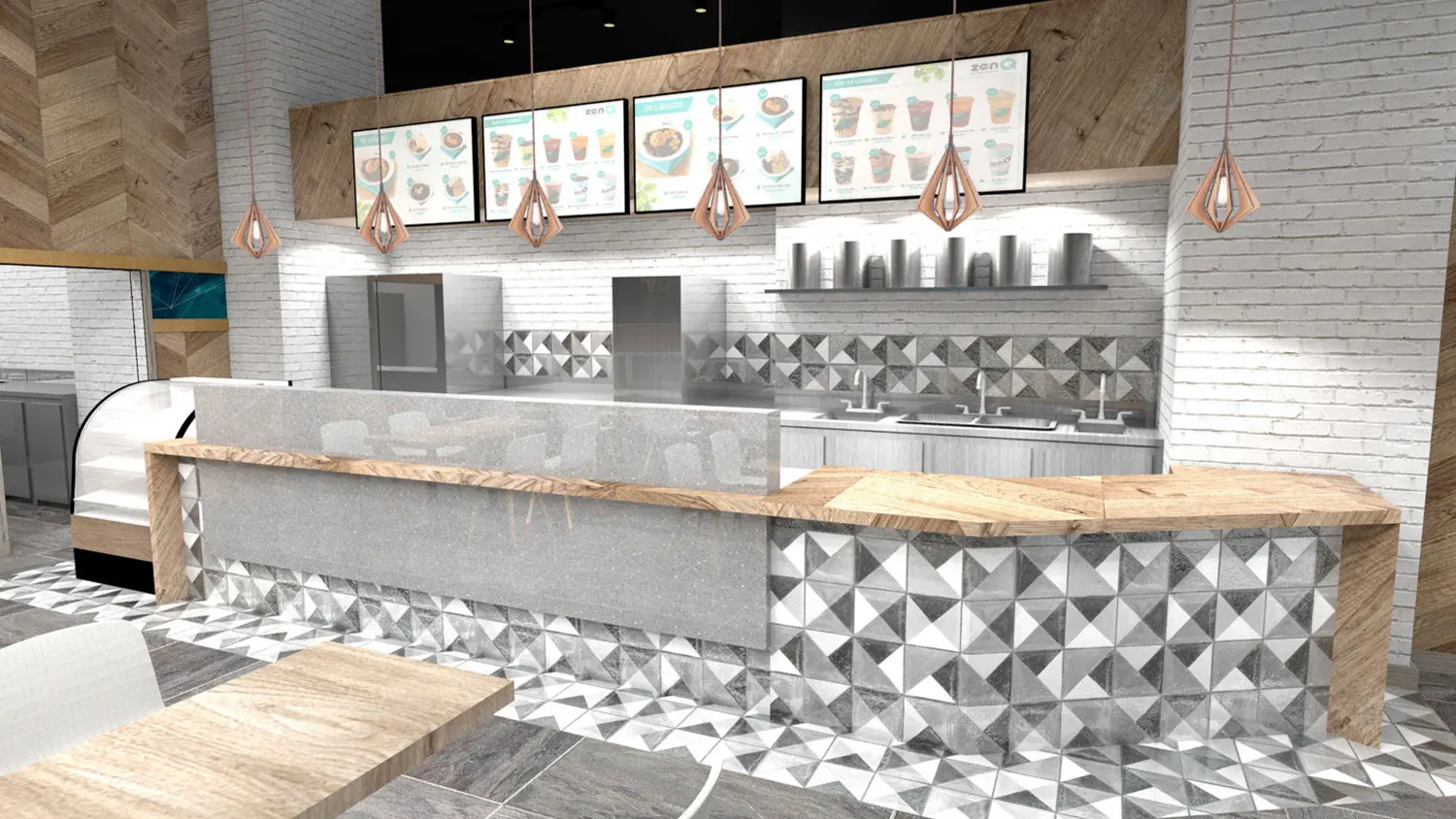 Interior design project for Zen Q 仙Q甜品. Designed the cafe with 3D Rendering