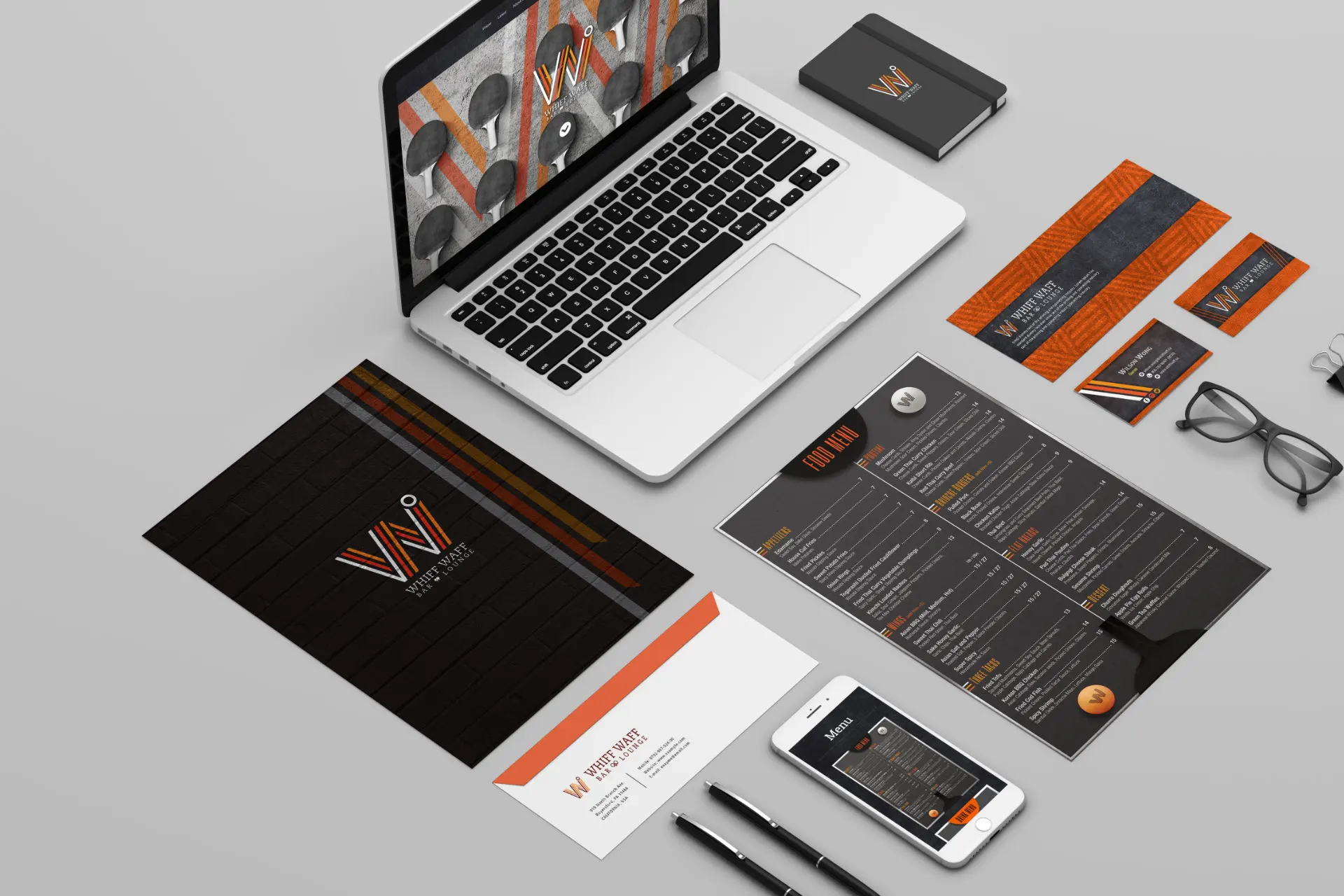 Graphic design project for Whiff Waff Bar & Lounge. Designed corporate identity able to print all the items in a timely and cost friendly manner.