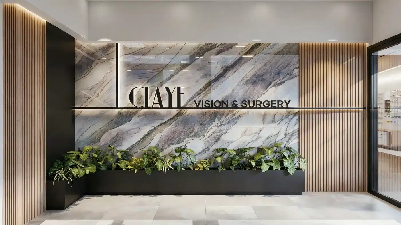 Claye Vision and Surgery reception desk and signage