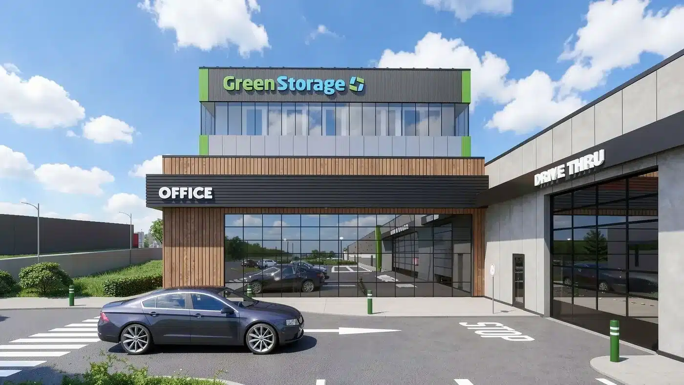 Green Storage facade and wayfinding signage