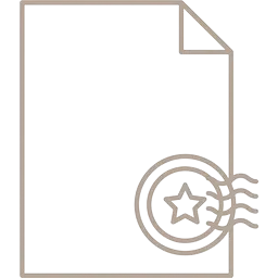 Line icon of a permit document with an approval stamp