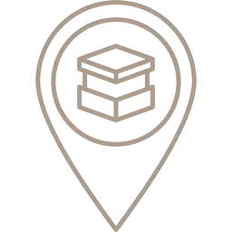 Line icon of a map pin containing a materials crate