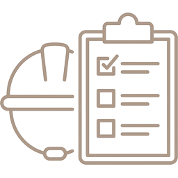 Line icon of a hard hat and a site inspection checklist
