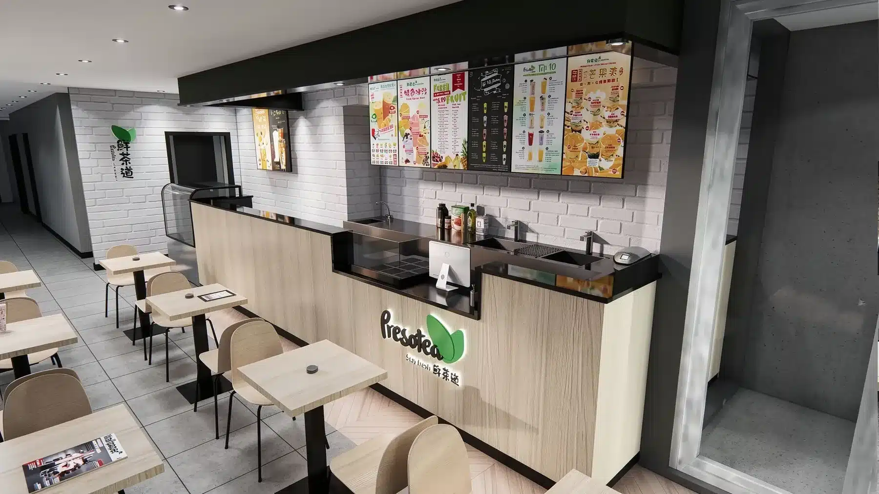 Presotea café interior 3D rendering, Montreal, Quebec
